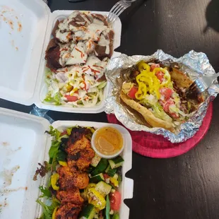 Chicken kebob salad. Gyro platter. Lamb gyro.