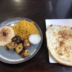 Chicken kabob with rice and hummus!!! Nom nom