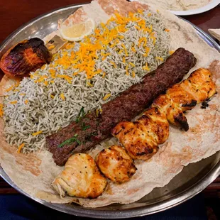 Mixed #1: Lamb Koubideh Kabob (Lamb Kofta) and Chicken Koubideh Kabob (Chicken Kofta Kabob)