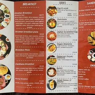 Breakfast menu