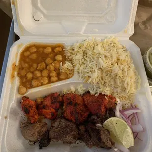 Chicken and lamb kabob plate. So delicious!