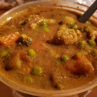 Parotta with veg salna ($12), vegan by default. Fine, but not great.