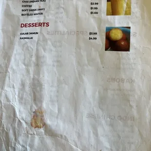 Menu as of 07/15/23 (1/4). And yes - the menus are paper print outs