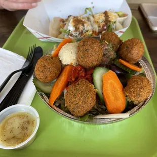 Falafel Mediterranean Salad &amp; chicken Mexican Taco