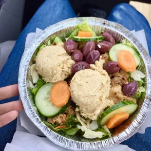 Chicken Mediterranean salad, which thankfully did not tip into my lap