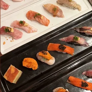 Kabosu Omakase sushi and Aburi Sampler.