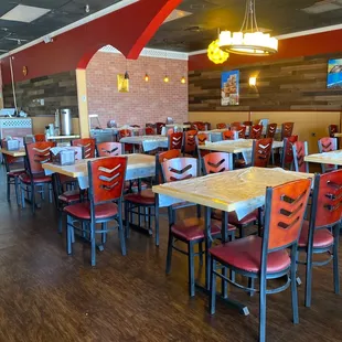tables and chairs in a restaurant