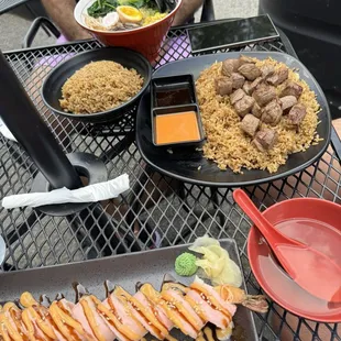 Pink lady roll Steak hibachi  Veggie Ramon