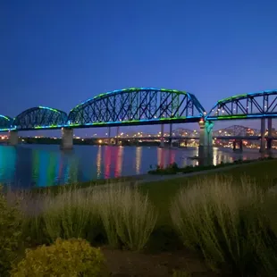 A walk down the street to see the bridge lit up