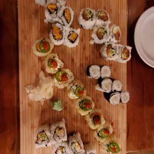 Spicy salmon, scallop, spicy shrimp, Vegas, and sweet potato rolls.