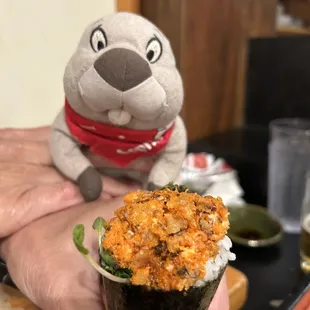 Spicy soft shell crab handroll