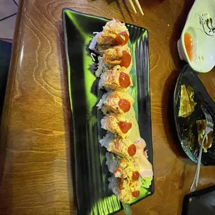 a close up of the sushi