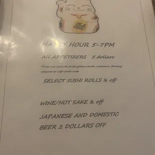 Happy Hour menu