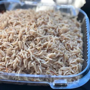 a container of brown rice