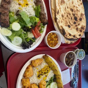 Fresh Naan,  2. Chicken Kabob 4. Beef Kabob, chickpea curry as a side