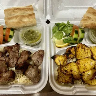 Teka (lamb) kebab and chicken kebab... huge portions, tender meat that's seasoned perfectly and just melts in your mouth!!!