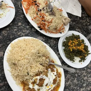 Banjan burani (eggplant) and qubuli palow (lamb)