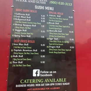 Sushi menu