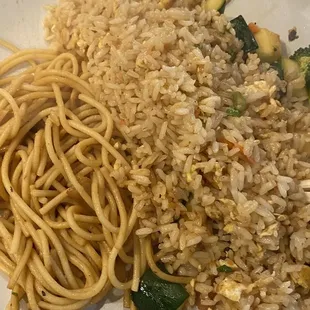 Rice and noodles. Rice wasn't cooked enough