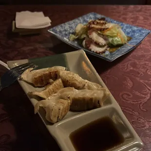 The gyoza appetizer and tako salad