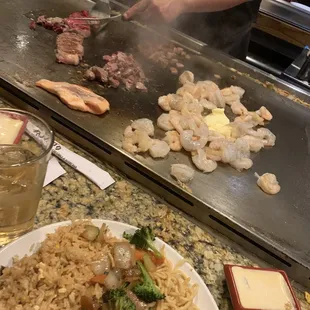 Hibachi NY Strip Hibachi Shrimp Fried Rice Noodles Mixed Vegetables