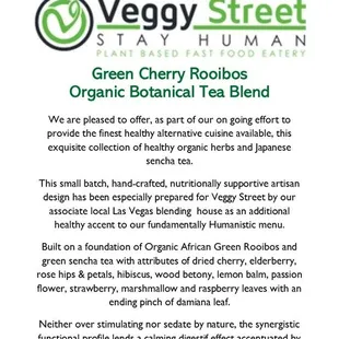 Visit our friends at Veggy Street for a sample of our Green Cherry Rooibos.
