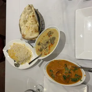 Rogan Josh and Chicken Masala and garlic naan
