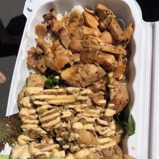 50/50 Teriyaki and Special Chicken and Salad Plate