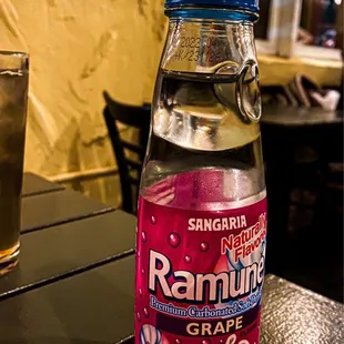 Ramune Grape Soda. In a Codd-Neck bottle