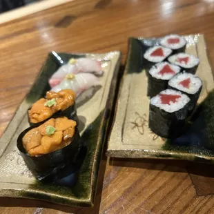 Hokkaido uni, skipjack, tekka maki