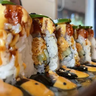 a close up of a sushi roll