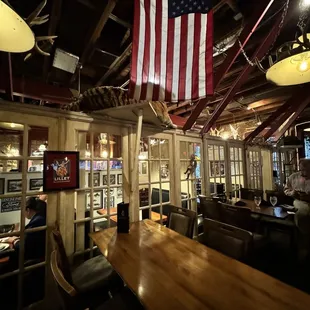 american flag hanging from the ceiling