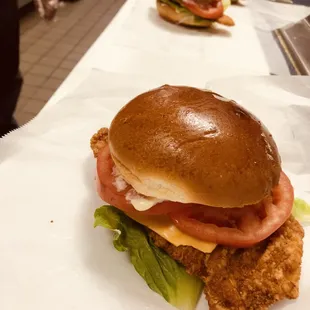 a chicken sandwich on a bun
