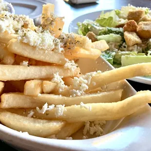 Greek Fries and Caesar Salad