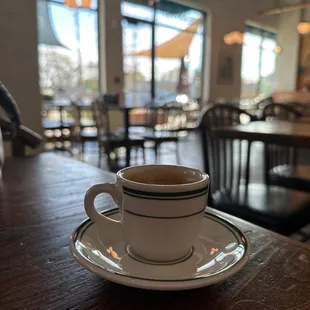 a cup of coffee on a saucer