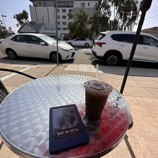 Iced coffee, outdoor seating