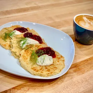 Swedish potato pancakes w/ lingonberry sauce