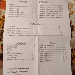 Breakfast menu