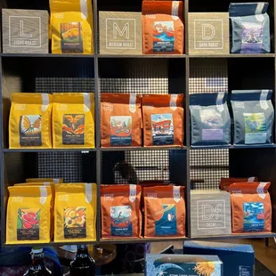 a variety of coffees on display