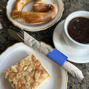 Almond pastry and fresh pretzel