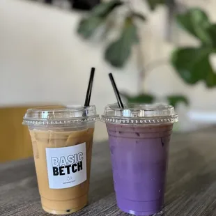 The Basic Betch (vanilla) and U-baee Latte (Ube)
