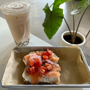 Smoked Salmon Toast &amp; OG Almond Milk Tea