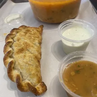 Mushroom chicken empanada with Chicken Tortilla soup