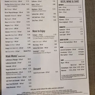 Current menu 2/13/2023 1st day of reopening