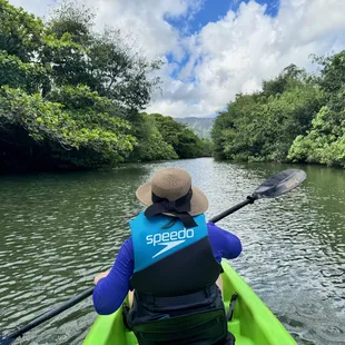 Paddling up the river