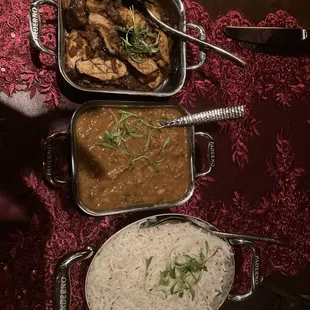 Rice, dal and mushroom masala