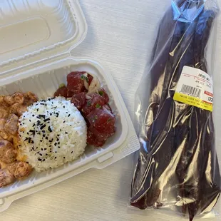 Poke Bowl(Cold ginger and Spicy ahi) and Dried Aku