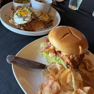 Chicken sandwich and pork carnitas