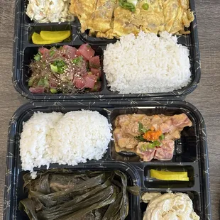 Lau lau bento with spicy mayo  Meat Jun and Limu Poke Bento