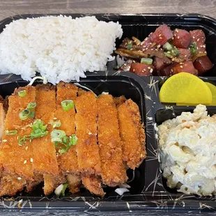 chicken, rice, and salad